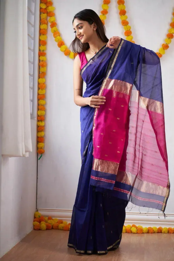 Navy_Blue_Saree_With_Soft_Lichi_Silk_Fabric_With_Jacquard_Work_With_For_Women