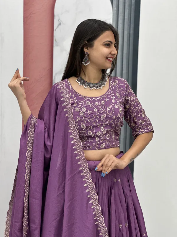 Purple_Lehenga_Choli_Dupatta_With_Pure_Chinon_Fabric_Embroidery_Work_For_Women