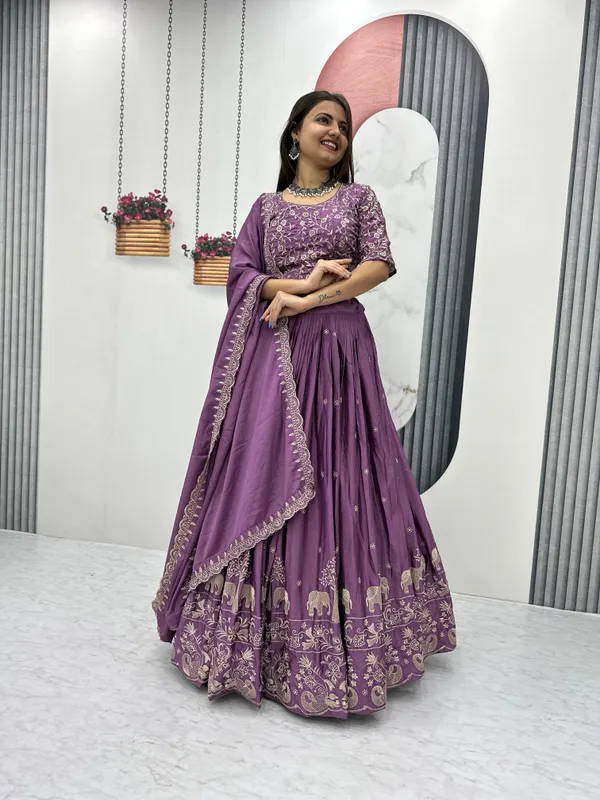 Purple_Lehenga_Choli_Dupatta_With_Pure_Chinon_Fabric_Embroidery_Work_For_Women