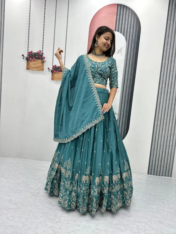 Teal_Blue_Lehenga_Choli_Dupatta_With_Pure_Chinon_Fabric_Embroidery_Work_For_Women