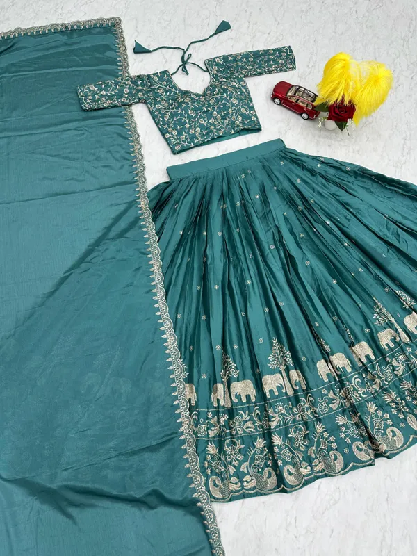 Teal_Blue_Lehenga_Choli_Dupatta_With_Pure_Chinon_Fabric_Embroidery_Work_For_Women