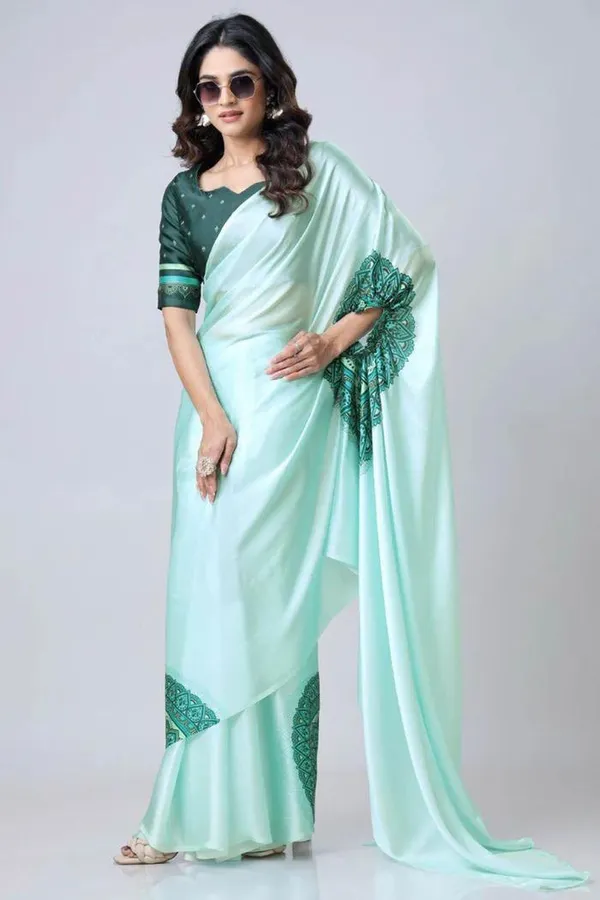 Aqua_Green_Ready_To_Wear_Free-H_Satin_Saree_According_To_Modern_Trends_With_Aqua_Colour_For_Women