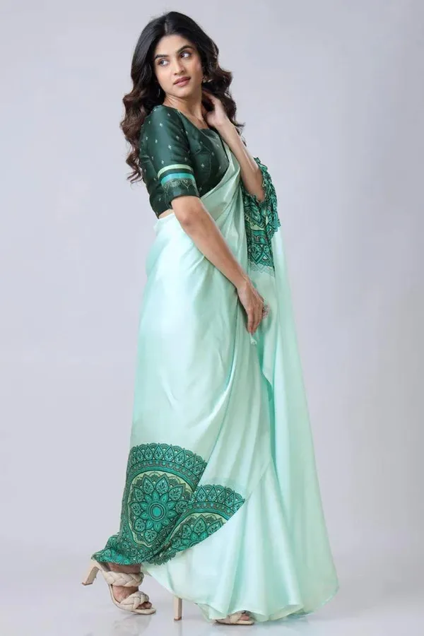 Aqua_Green_Ready_To_Wear_Free-H_Satin_Saree_According_To_Modern_Trends_With_Aqua_Colour_For_Women