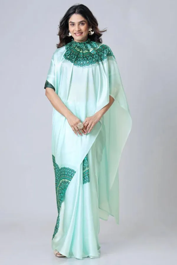 Aqua_Green_Ready_To_Wear_Free-H_Satin_Saree_According_To_Modern_Trends_With_Aqua_Colour_For_Women
