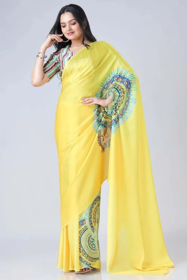 Yellow_Ready_To_Wear_Free-H_Satin_Saree_According_To_Modern_Trends_With_Colour_For_Women