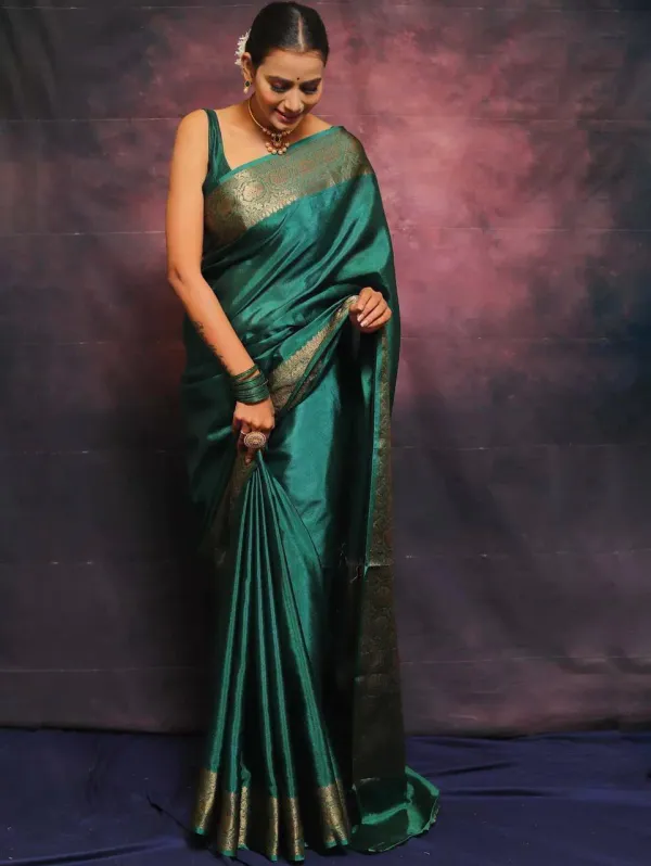 Green_Saree_With_Soft_Lichi_Silk_Fabric_With_Jacquard_Work_Zahler_With_For_Women
