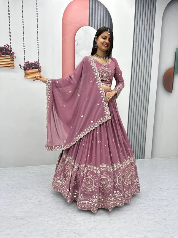 Pink_Lehenga_Choli_Dupatta_With_Embroidered_Work_Faux_Georgette_Fabric_Floral_For_Women