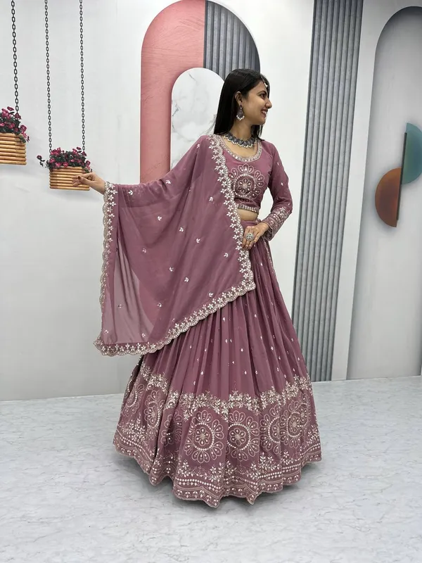 Pink_Lehenga_Choli_Dupatta_With_Embroidered_Work_Faux_Georgette_Fabric_Floral_For_Women