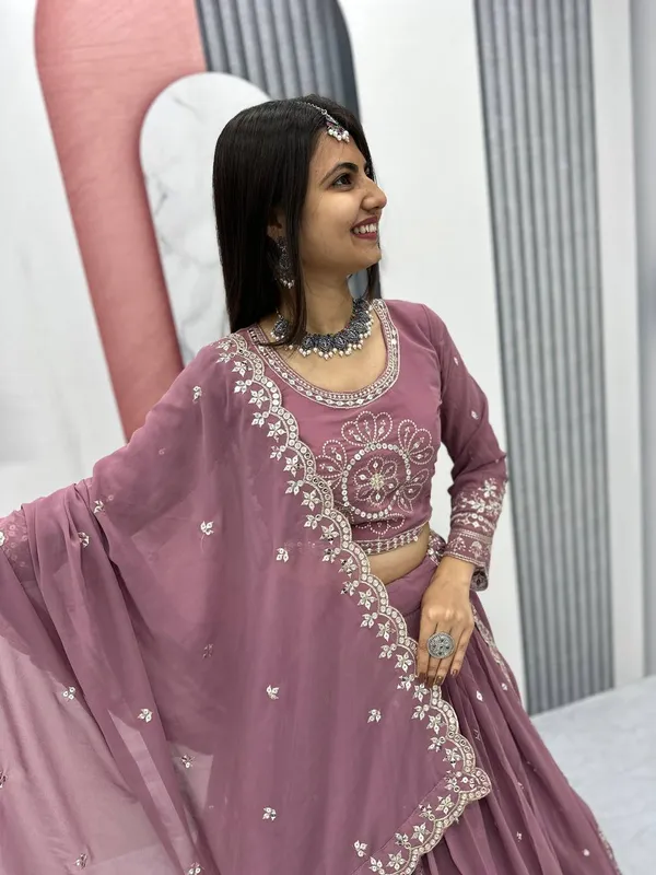 Pink_Lehenga_Choli_Dupatta_With_Embroidered_Work_Faux_Georgette_Fabric_Floral_For_Women