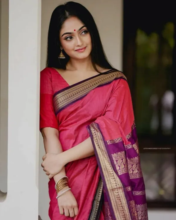 Pink_Saree_With_Soft_Lichi_Silk_Fabric_With_Jacquard_Work_With_For_Women