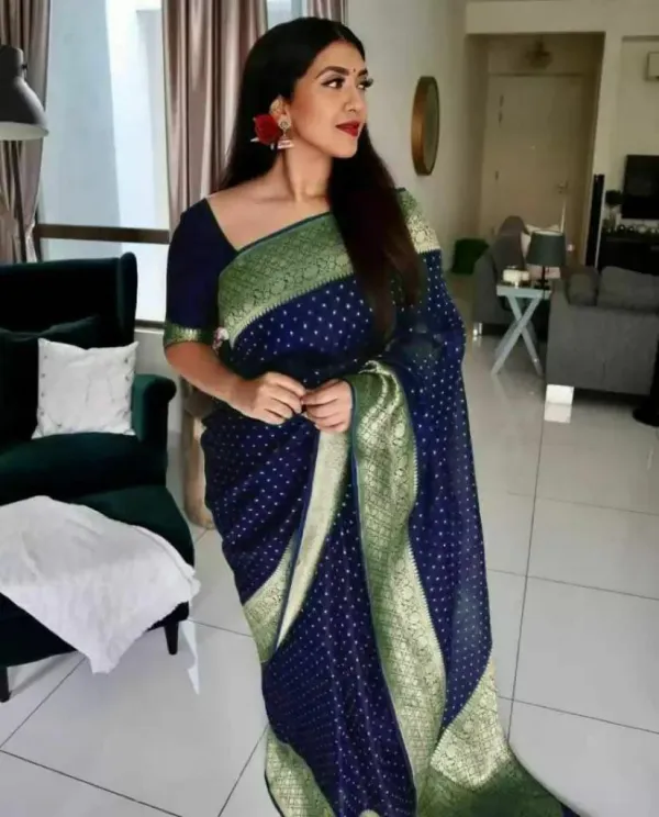 Blue_Saree_With_Soft_Lichi_Silk_Fabric_With_Jacquard_Work_With_For_Women