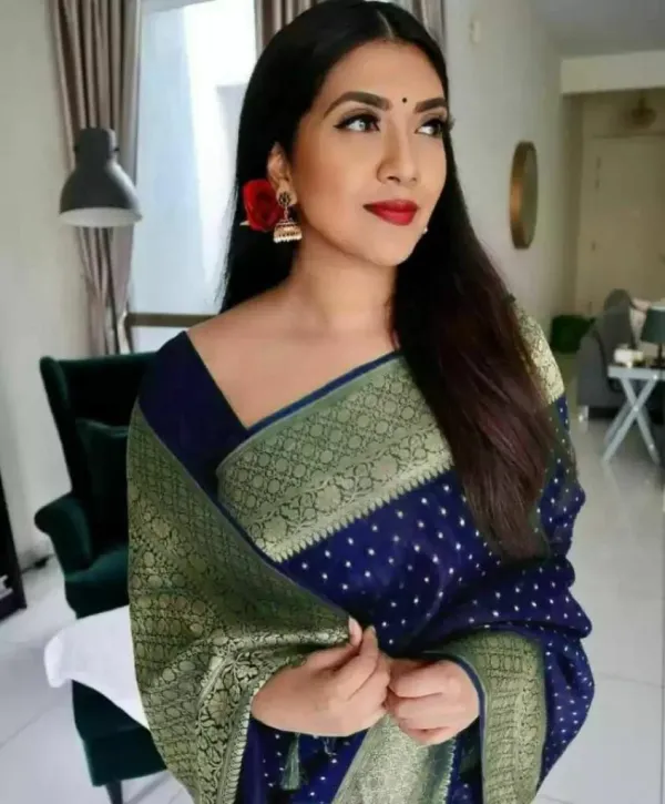 Blue_Saree_With_Soft_Lichi_Silk_Fabric_With_Jacquard_Work_With_For_Women
