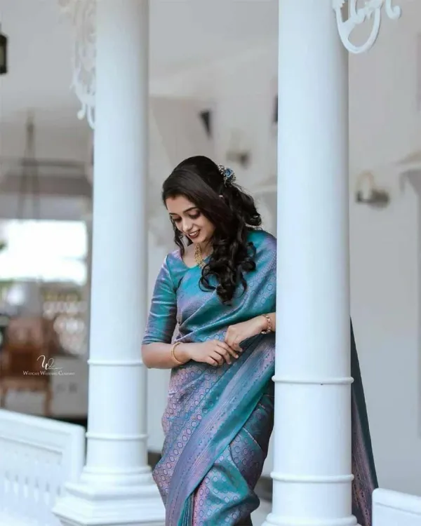 Blue_Saree_With_Soft_Lichi_Silk_Fabric_With_Jacquard_Work_With_For_Women