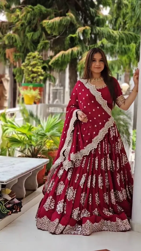 Red_Lehenga_Choli_Dupatta_With_Embroidered_Work_Border_Cutwork_Red_For_Women