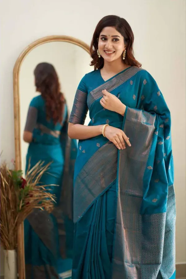 Teal_Blue_Saree_With_Soft_Lichi_Silk_Fabric_Jacquard_Work_For_Women