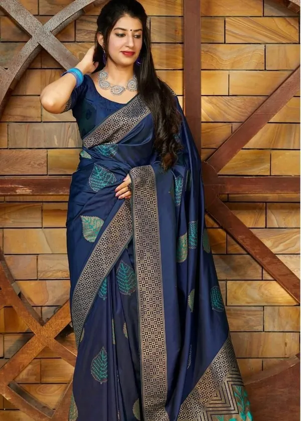 Navy_Blue_Saree_With_Soft_Lichi_Silk_Fabric_With_Jacquard_Work_For_Women