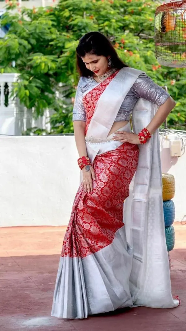 Red_Saree_With_Soft_Lichi_Silk_Fabric_With_Jacquard_Work_With_For_Women