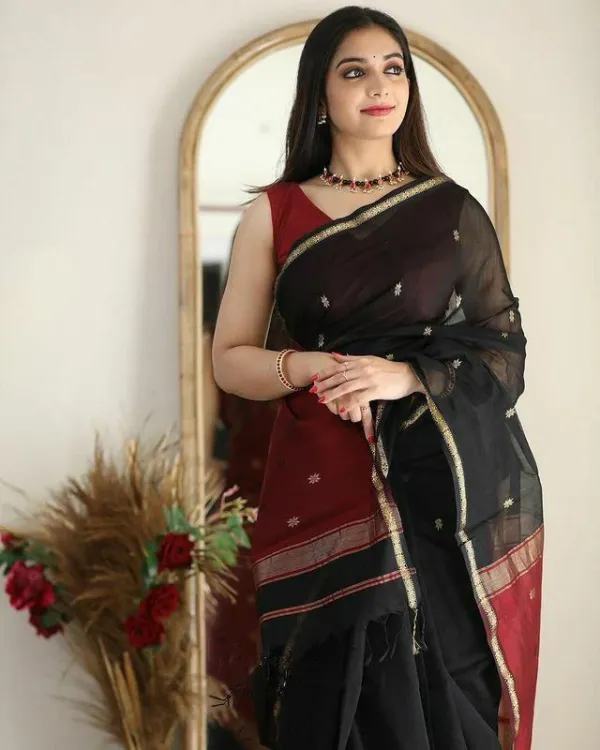 Black_Saree_With_Soft_Lichi_Silk_Fabric_With_Jacquard_Work_With_For_Women