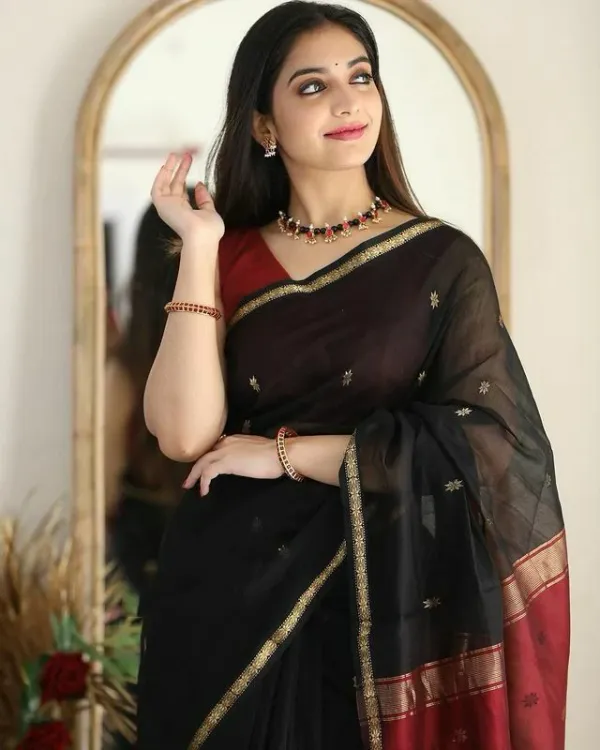 Black_Saree_With_Soft_Lichi_Silk_Fabric_With_Jacquard_Work_With_For_Women