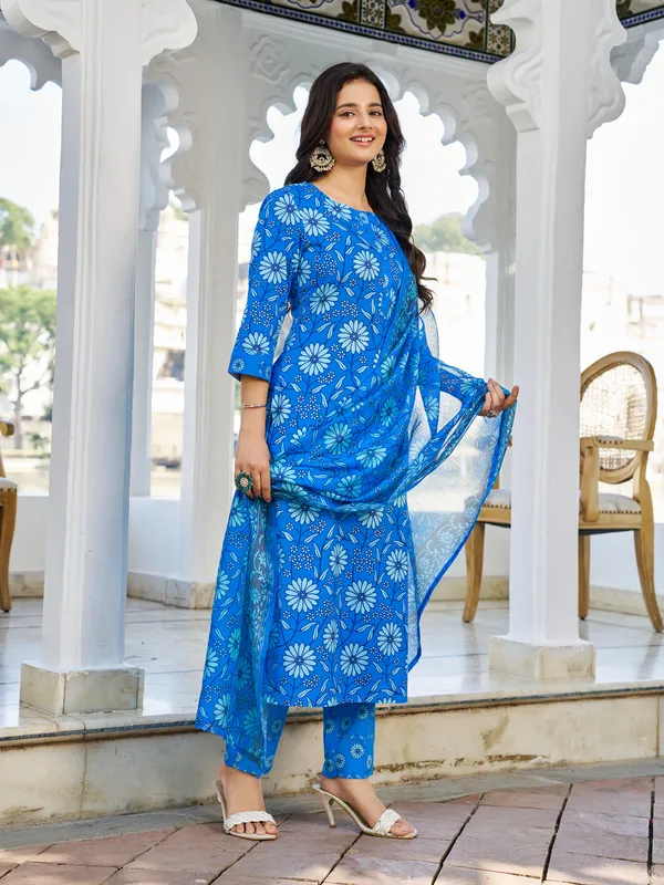 Blue_Cotton_Blend_Straight_Calf_Length_Round_Neck_Kurta_Sets_For_Women