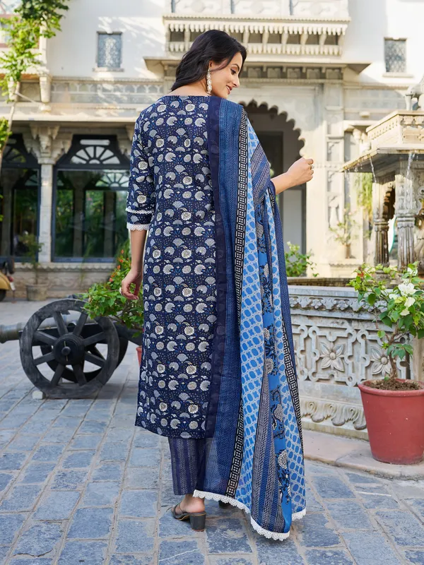 Navy_Blue_Cotton_Blend_Straight_Calf_Length_Round_Neck_Kurta_Sets_For_Women