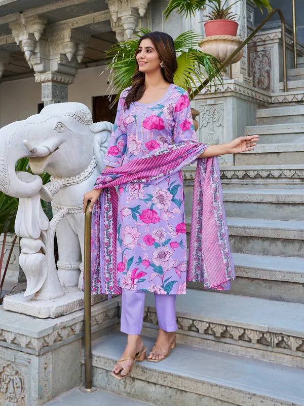 Purple_Cotton_Blend_Straight_Calf_Length_Round_Neck_Kurta_Sets_For_Women