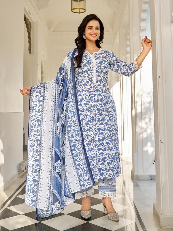 Blue_Cotton_Blend_Straight_Calf_Length_Keyhole_Neck_Kurta_Sets_For_Women