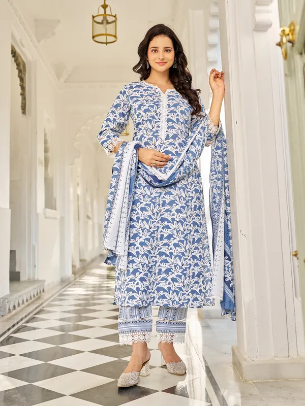 Blue_Cotton_Blend_Straight_Calf_Length_Keyhole_Neck_Kurta_Sets_For_Women