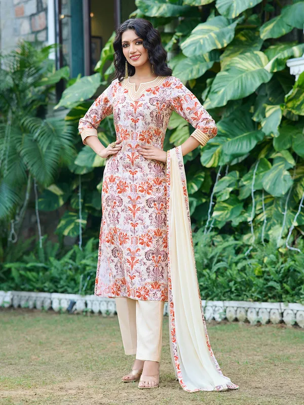 Cream_Silk_Blend_Straight_Calf_Length_Sweetheart_Neck_Kurta_Sets_For_Women