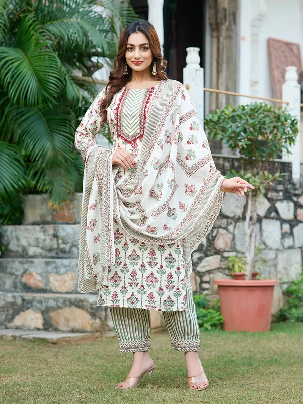 Cream_Silk_Blend_Straight_Calf_Length_Round_Neck_Kurta_Sets_For_Women