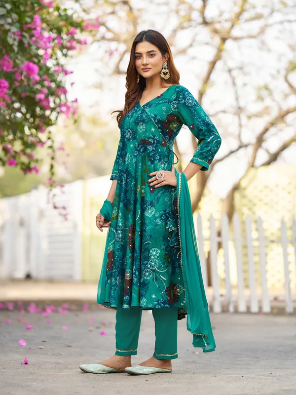 Teal_Viscose_Rayon_Straight_Calf_Length_Round_Neck_Kurta_Sets_For_Women
