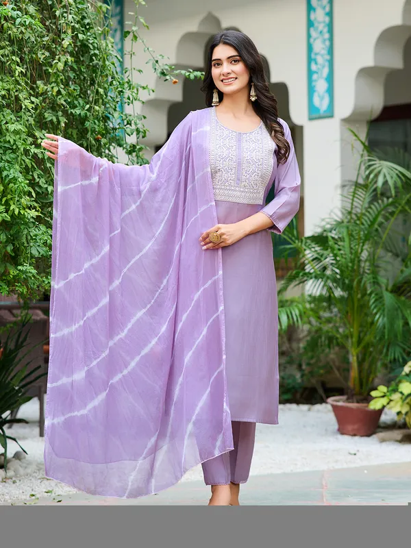 Purple_Silk_Blend_Straight_Calf_Length_Round_Neck_Kurta_Sets_For_Women