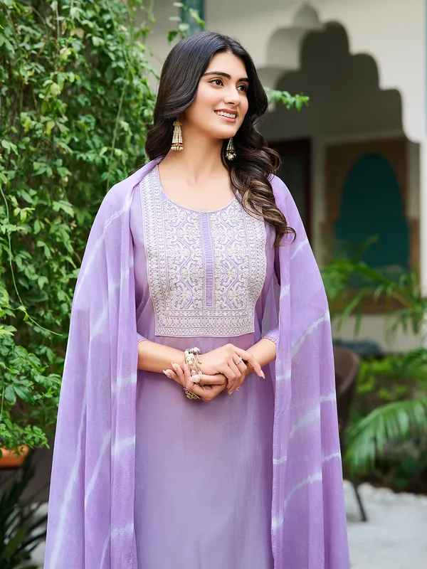Purple_Silk_Blend_Straight_Calf_Length_Round_Neck_Kurta_Sets_For_Women