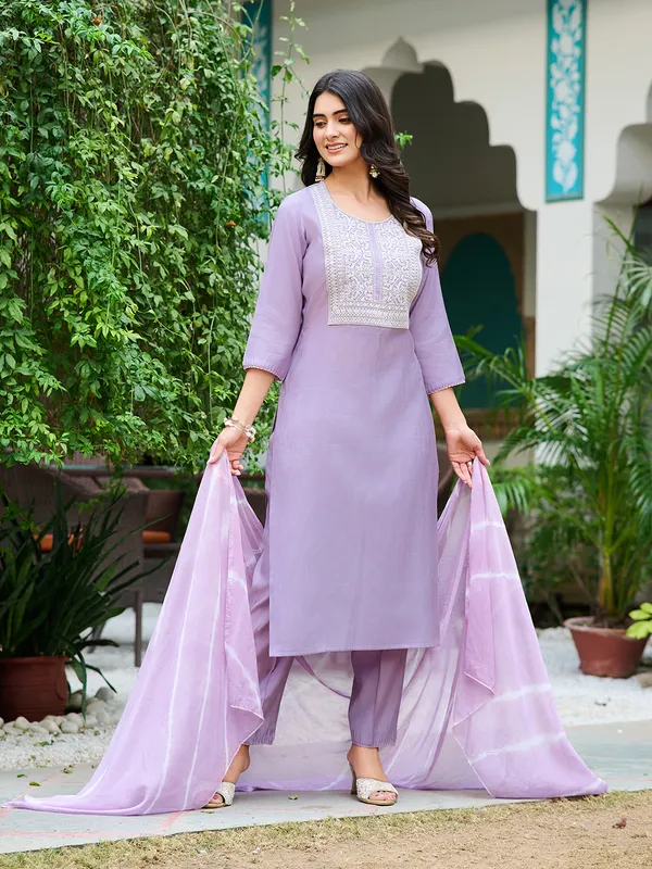 Purple_Silk_Blend_Straight_Calf_Length_Round_Neck_Kurta_Sets_For_Women