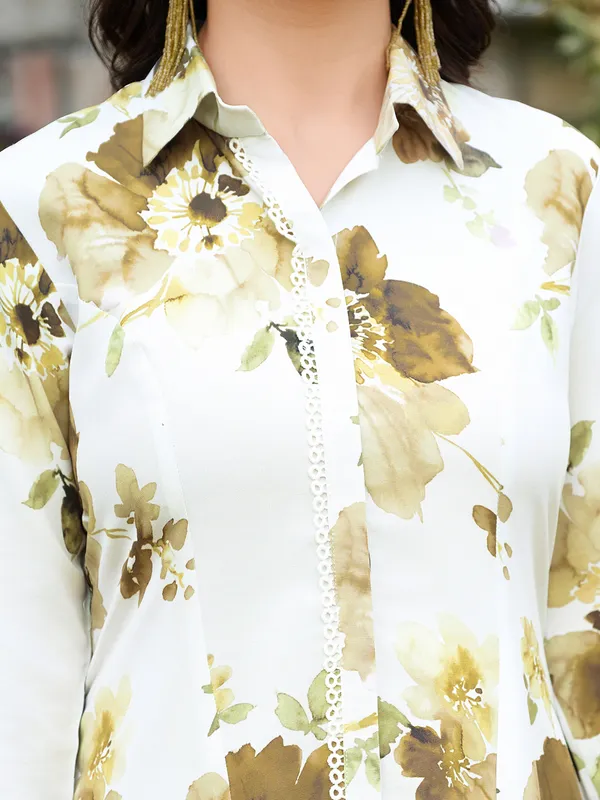 White_Silk_Blend_Straight_Calf_Length_Shirt_Collar_Kurta_Sets_For_Women