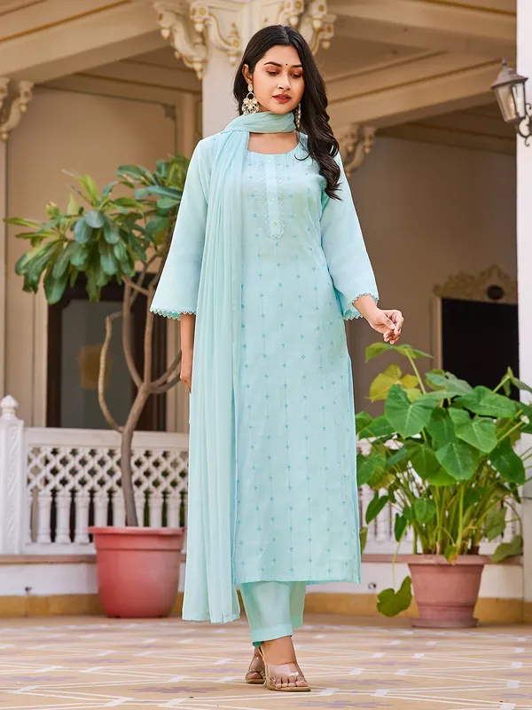 Blue_Cotton_Blend_Straight_Calf_Length_Round_Neck_Kurta_Sets_For_Women