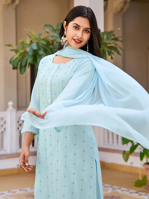 Blue_Cotton_Blend_Straight_Calf_Length_Round_Neck_Kurta_Sets_For_Women
