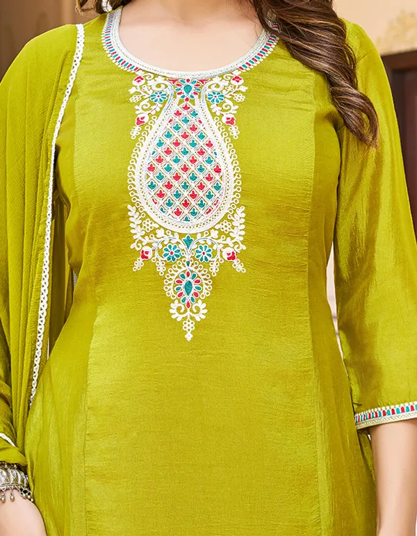 Olive_Cotton_Blend_Straight_Calf_Length_Round_Neck_Kurta_Sets_For_Women