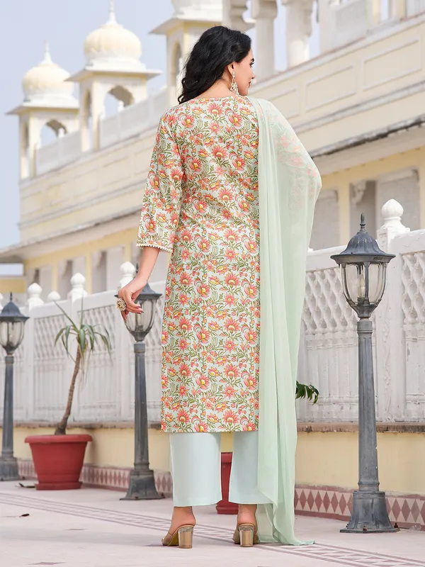 Lime_Green_Cotton_Blend_Straight_Calf_Length_Round_Neck_Kurta_Sets_For_Women