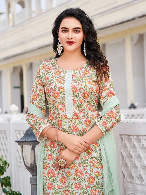 Lime_Green_Cotton_Blend_Straight_Calf_Length_Round_Neck_Kurta_Sets_For_Women