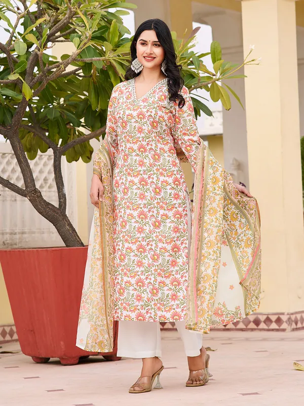 Off_White_Cotton_Blend_Straight_Calf_Length_V-Neck_Kurta_Sets_For_Women