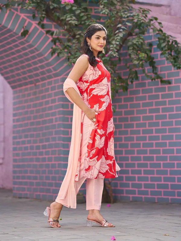 Red_Cotton_Blend_Straight_Calf_Length_Tie-Up_Neck_Kurta_Sets_For_Women