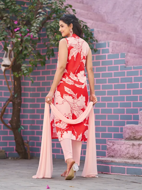 Red_Cotton_Blend_Straight_Calf_Length_Tie-Up_Neck_Kurta_Sets_For_Women