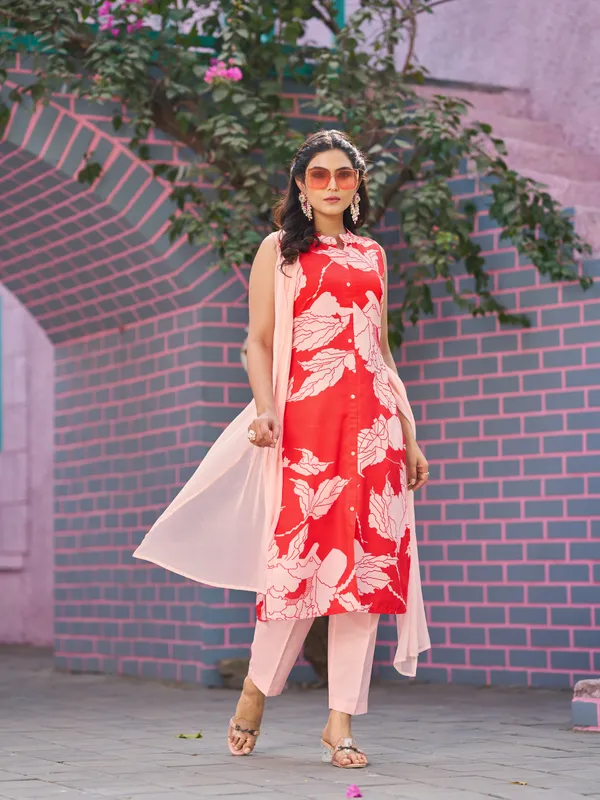 Red_Cotton_Blend_Straight_Calf_Length_Tie-Up_Neck_Kurta_Sets_For_Women