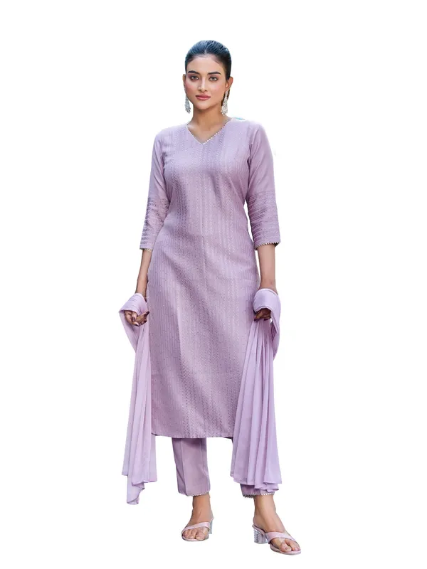 Purple_Pure_Silk_Straight_Calf_Length_V-Neck_Kurta_Sets_For_Women