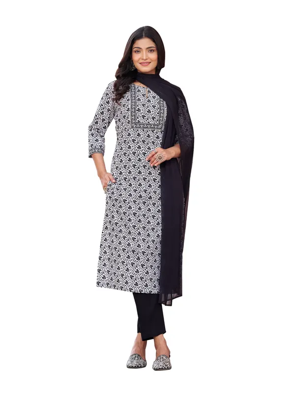 Off_White_Pure_Cotton_Straight_Calf_Length_Round_Neck_Kurta_Sets_For_Women