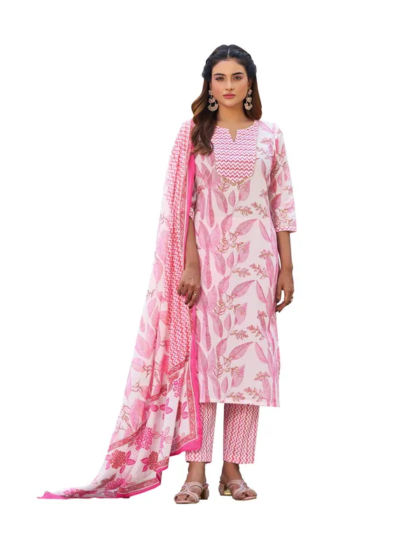 Pink_Pure_Cotton_Straight_Calf_Length_Boat_Neck_Kurta_Sets_For_Women