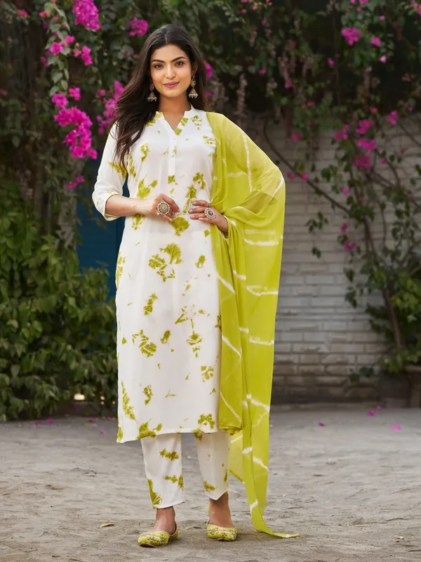 White_Viscose_Rayon_Straight_Calf_Length_V-Neck_Kurta_Sets_For_Women