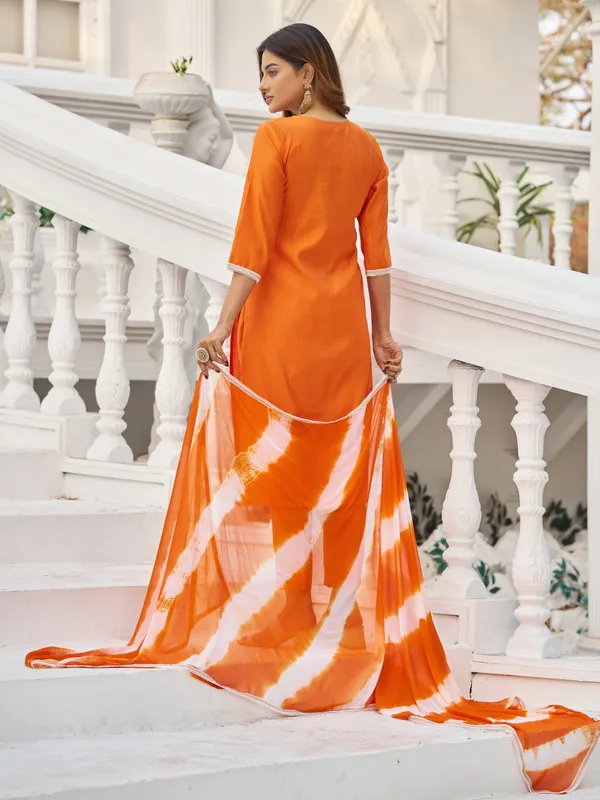 Orange_Pure_Silk_Straight_Calf_Length_Round_Neck_Kurta_Sets_For_Women