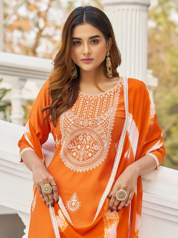 Orange_Pure_Silk_Straight_Calf_Length_Round_Neck_Kurta_Sets_For_Women
